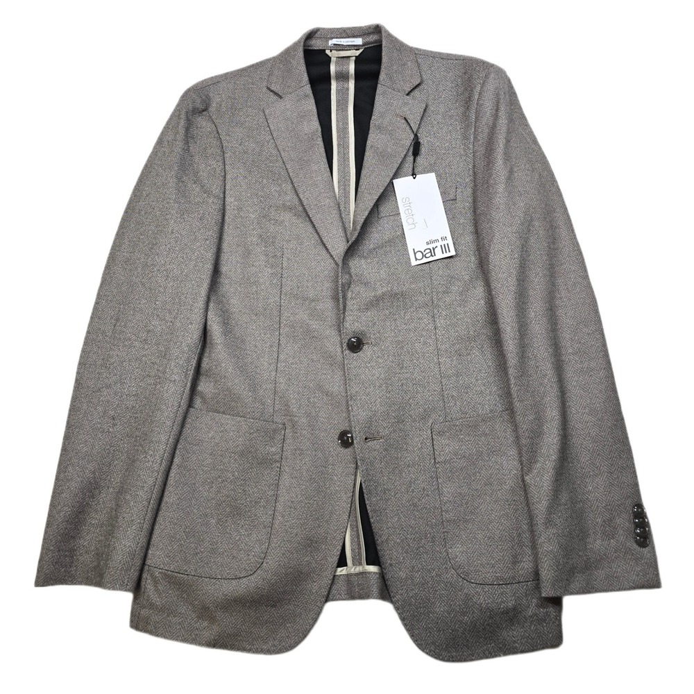Bar III Herringbone Slim Fit Sport Coat Mens‎ 38L Tan Brown Stretch $295 NEW